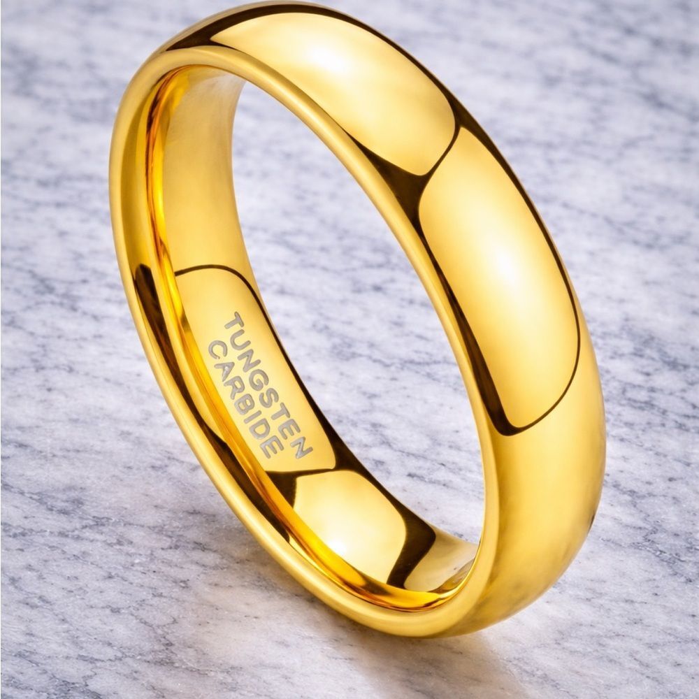 6mm 24K Gold Plated Tungsten Carbide Wedding Band High Polish Ring Chunky